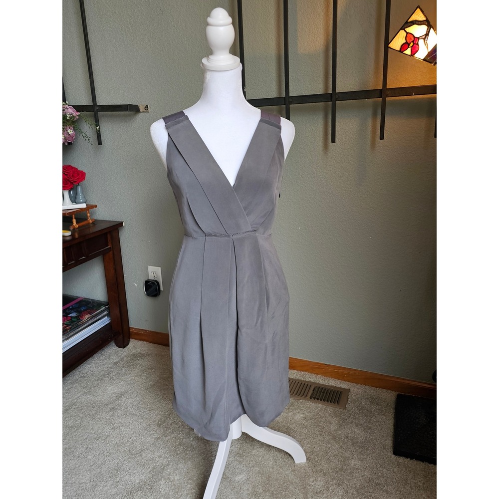 J.Crew Silk Wrap Dress Womens 0P Grey V-Neck Pleated Sleeveless